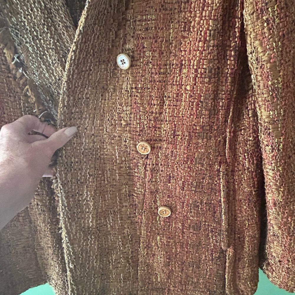 Arlene Wohl Vintage Handmade Woven Buttonfront Jacket sz Large Lagenlook Artsy - Picture 7 of 13